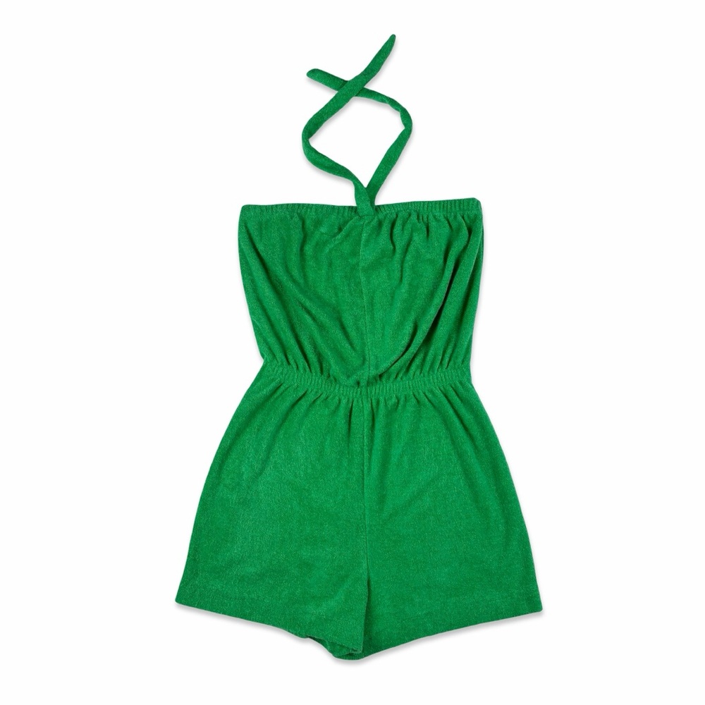 California Terries Vintage 1970s Green Terry Cloth Playsuit / Romper
